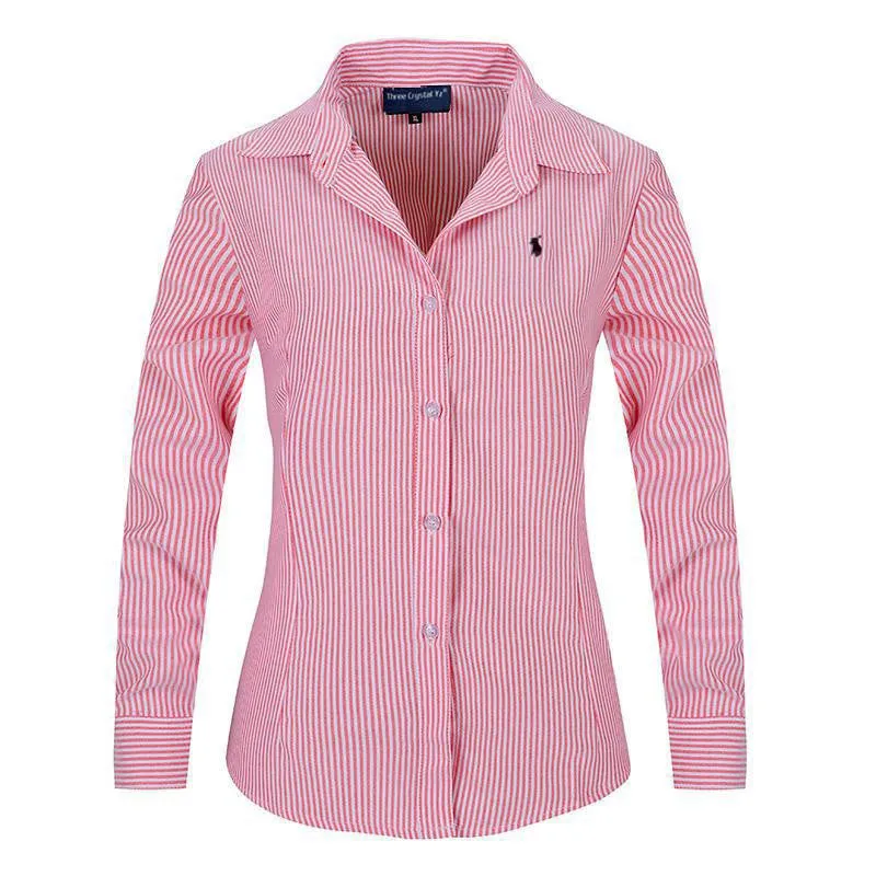 Women Long Sleeve Pure Color Striped Blouses Turn Down Collar Casual High Street Woman Fashion Shirts Feminino