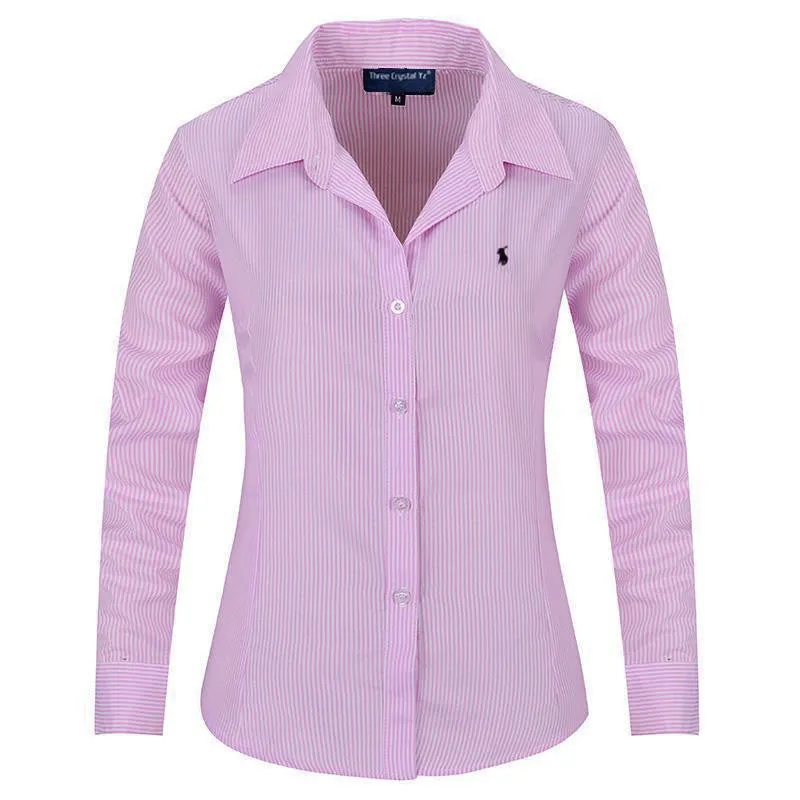 Women Long Sleeve Pure Color Striped Blouses Turn Down Collar Casual High Street Woman Fashion Shirts Feminino
