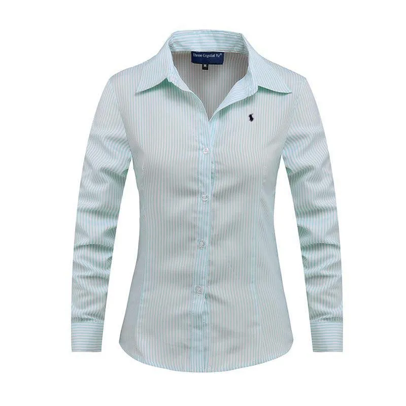 Women Long Sleeve Pure Color Striped Blouses Turn Down Collar Casual High Street Woman Fashion Shirts Feminino