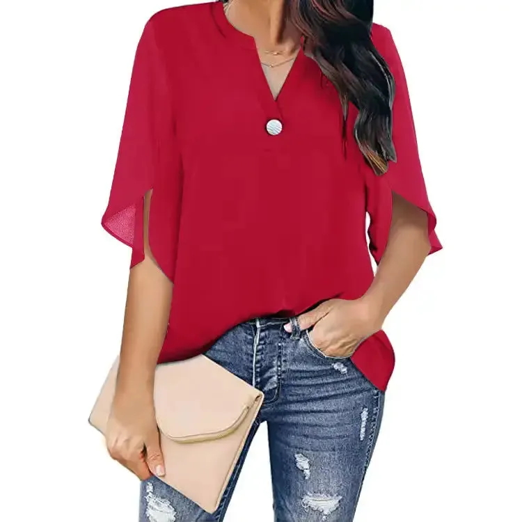 Women Short Sleeve Blouses Chiffon Tops Office streetwear fashion Shirts Solid Color Elegant Casual Fashion Ladies Clothes Blusas Mujer