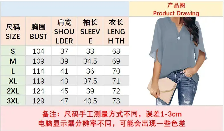 Women Short Sleeve Blouses Chiffon Tops Office streetwear fashion Shirts Solid Color Elegant Casual Fashion Ladies Clothes Blusas Mujer