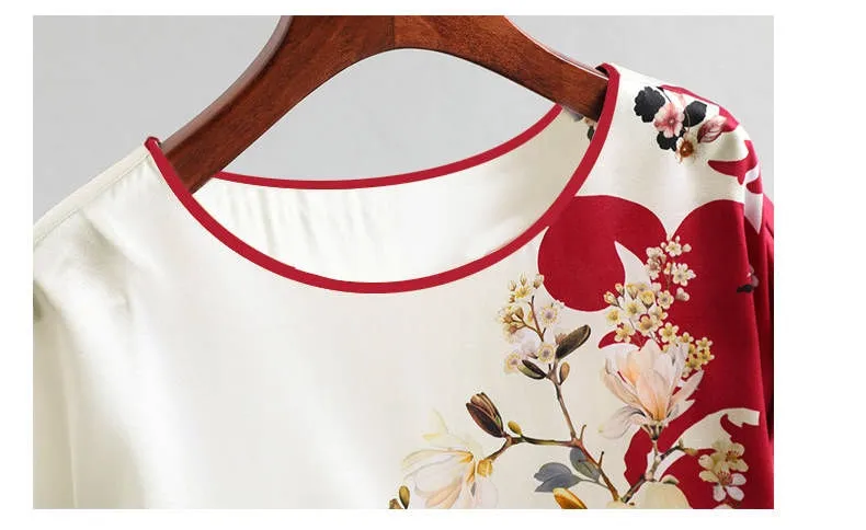 Women Silk Satin Plus Size Floral Blouse