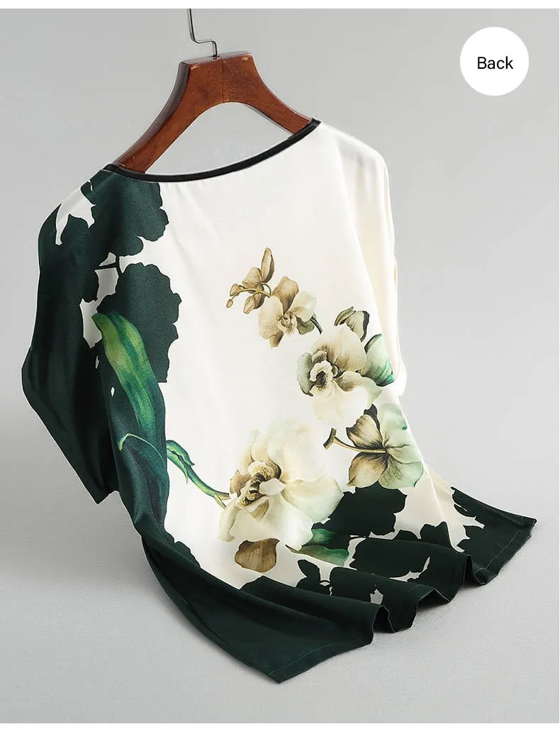 Women Silk Satin Plus Size Floral Blouse