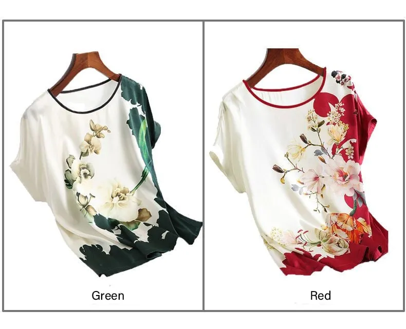 Women Silk Satin Plus Size Floral Blouse