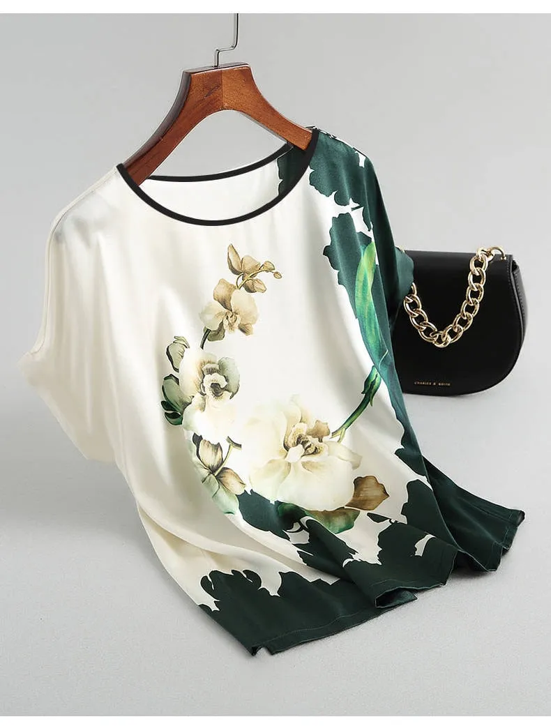 Women Silk Satin Plus Size Floral Blouse