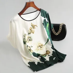 Women Silk Satin Plus Size Floral Blouse