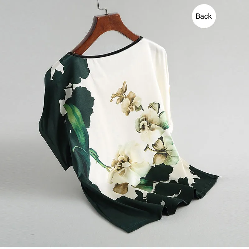 Women Silk Satin Plus Size Floral Blouse