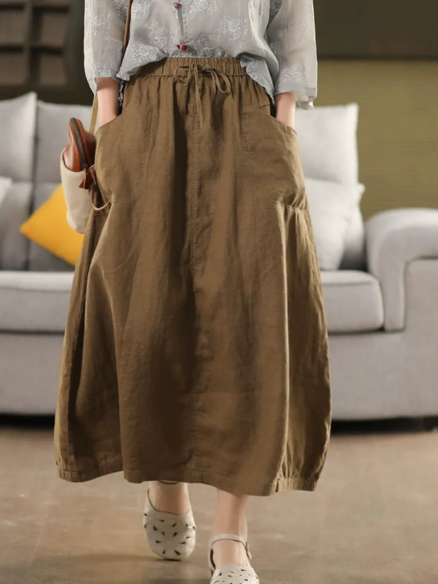 Women Summer Pure Color 100%Linen Skirt