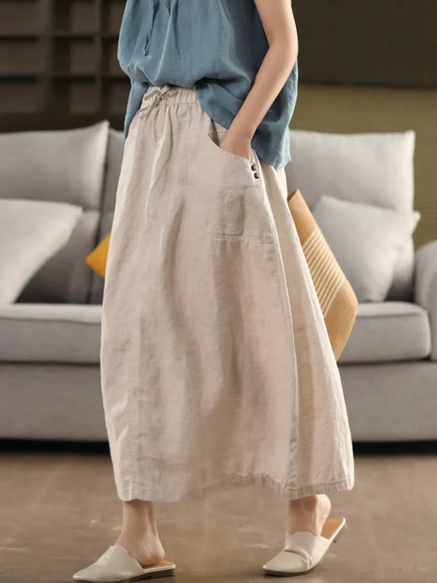 Women Summer Pure Color 100%Linen Skirt