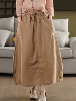 Women Summer Pure Color 100%Linen Skirt