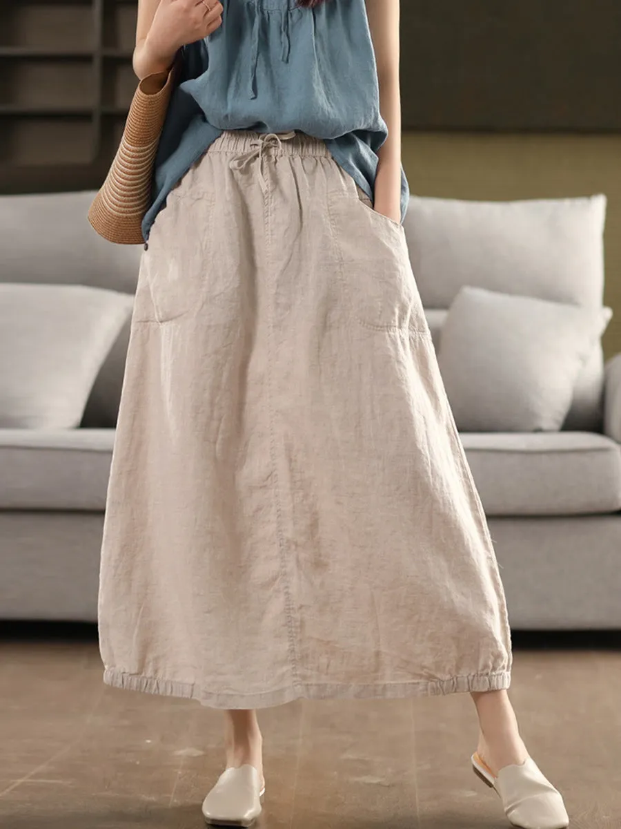 Women Summer Pure Color 100%Linen Skirt