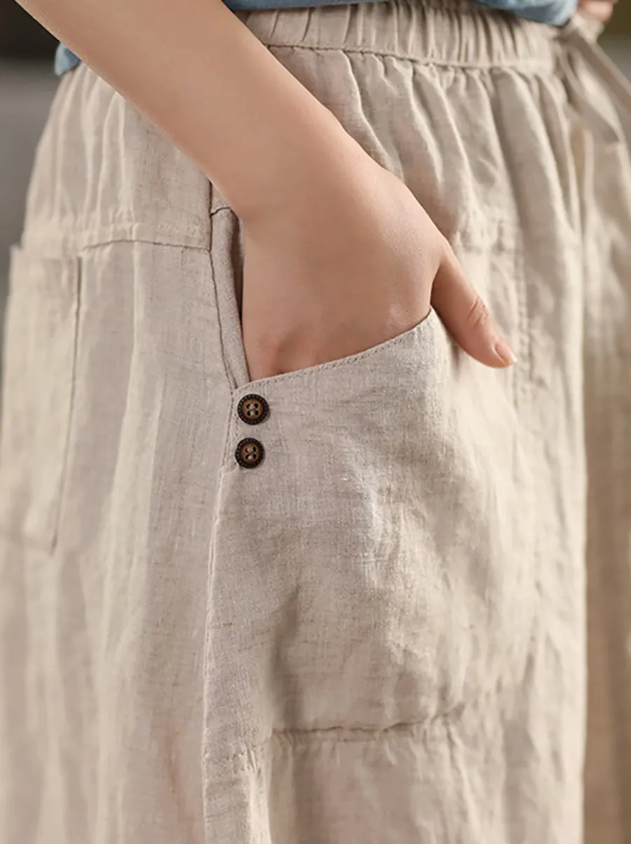 Women Summer Pure Color 100%Linen Skirt