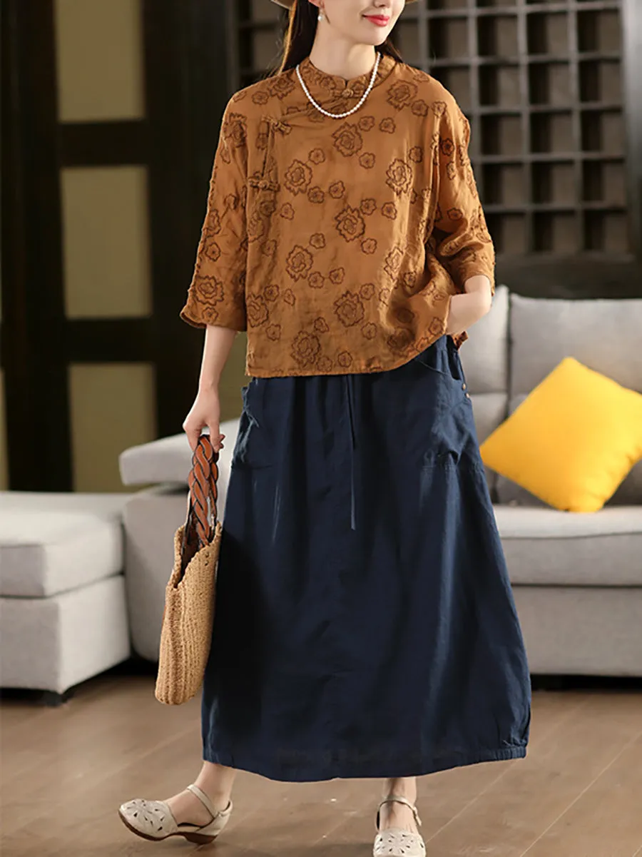 Women Summer Pure Color 100%Linen Skirt