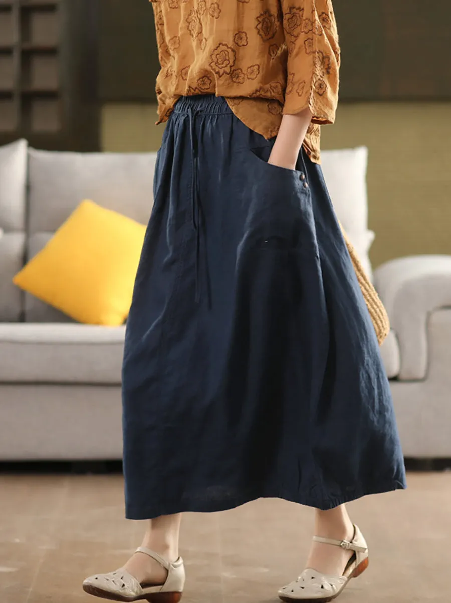 Women Summer Pure Color 100%Linen Skirt