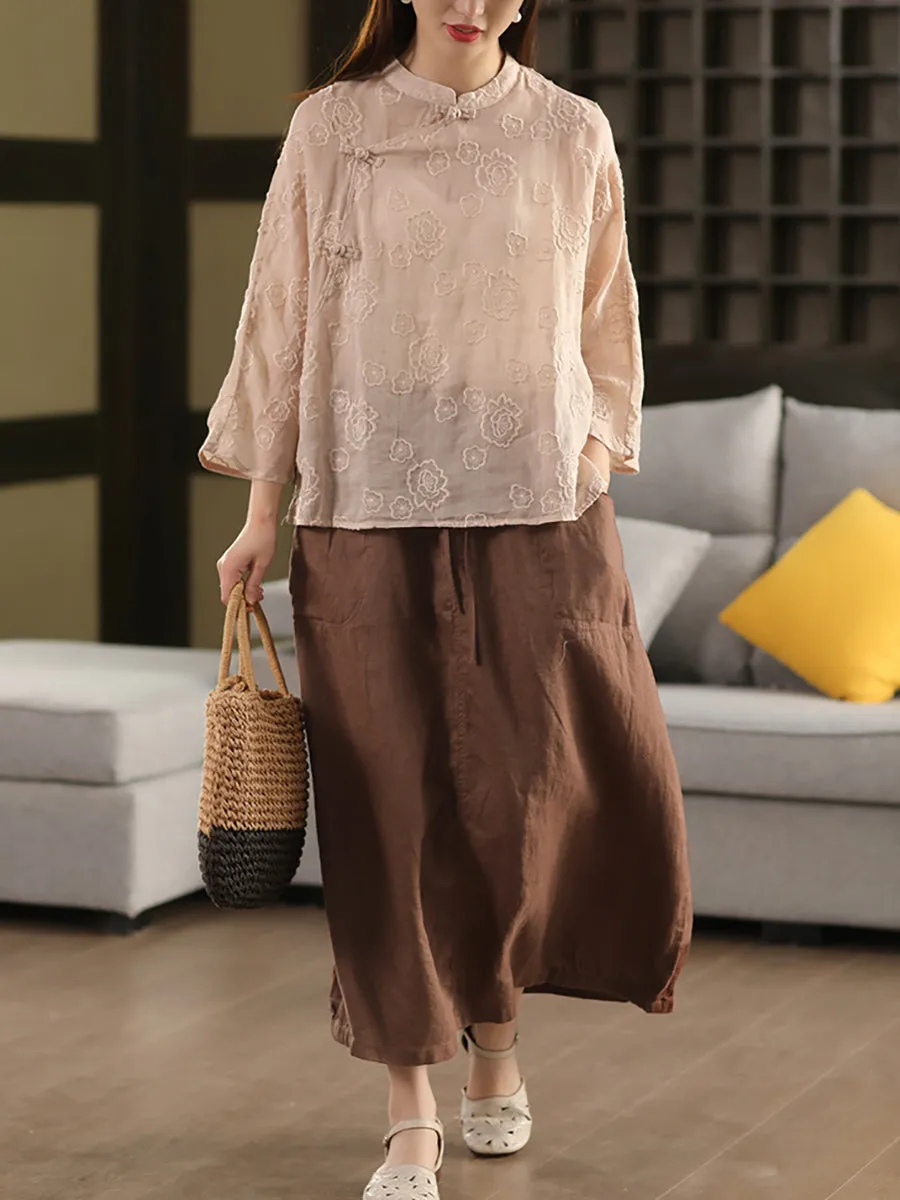 Women Summer Pure Color 100%Linen Skirt