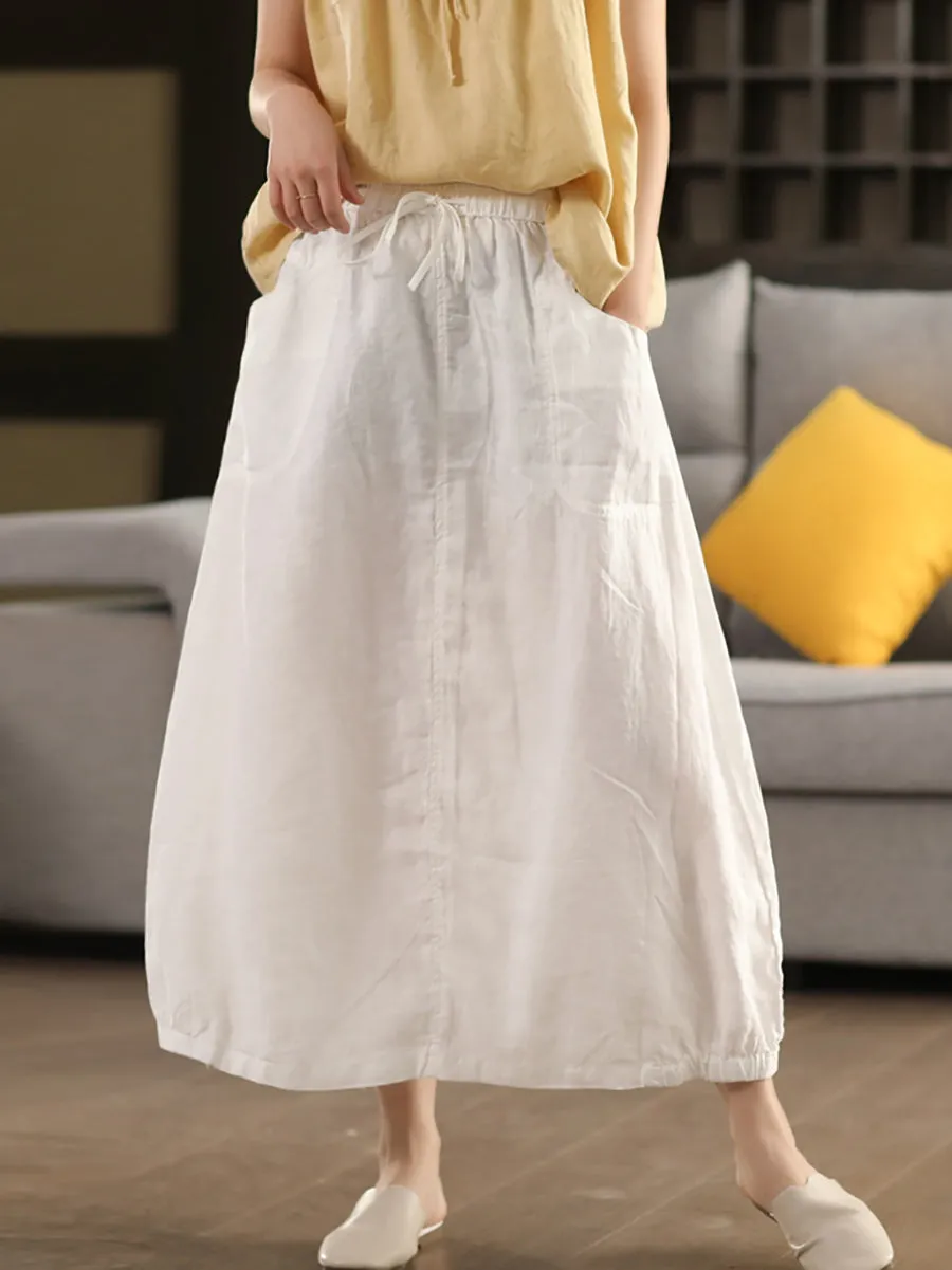 Women Summer Pure Color 100%Linen Skirt