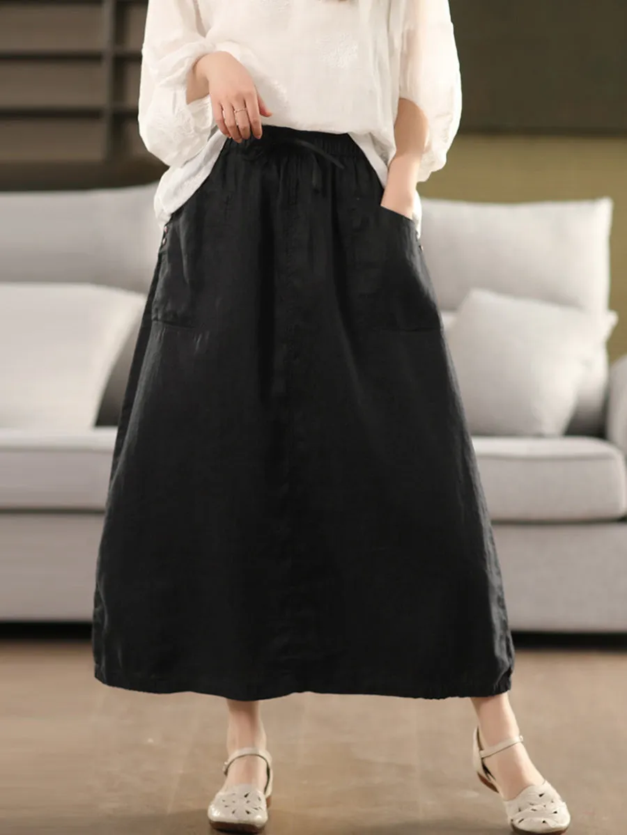 Women Summer Pure Color 100%Linen Skirt