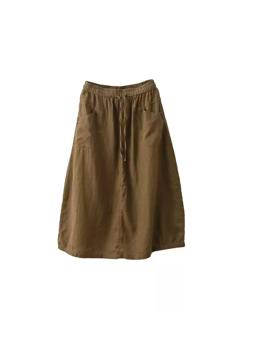 Women Summer Pure Color 100%Linen Skirt