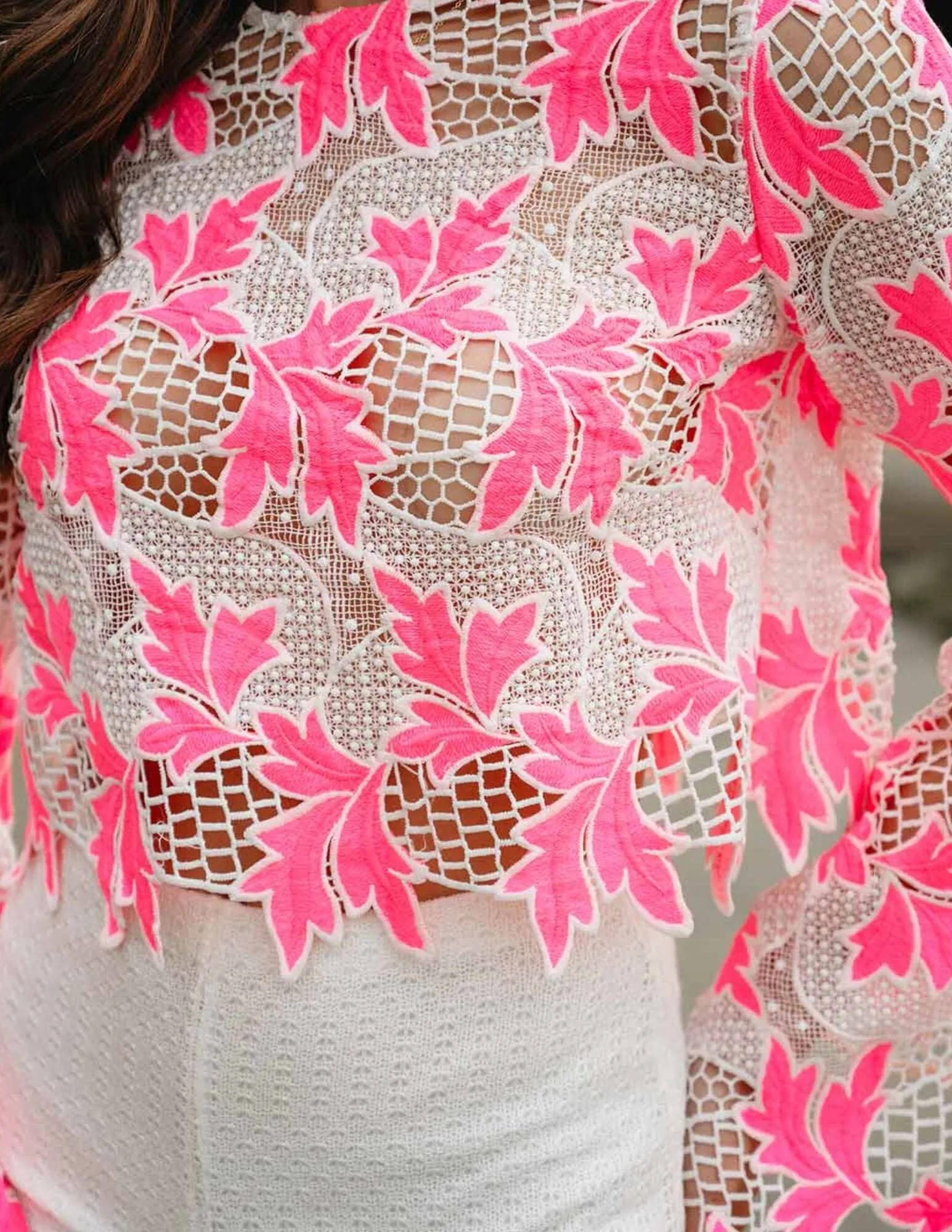 WOMEN'S LONG BELL SLEEVE CROCHET COLORBLOCK TOP