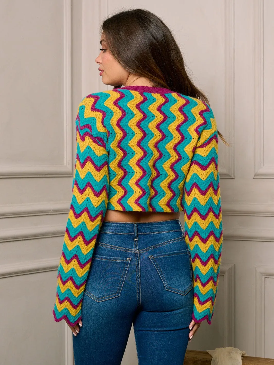 WOMEN'S LONG BELL SLEEVE MULTI COLORS CROP TOP