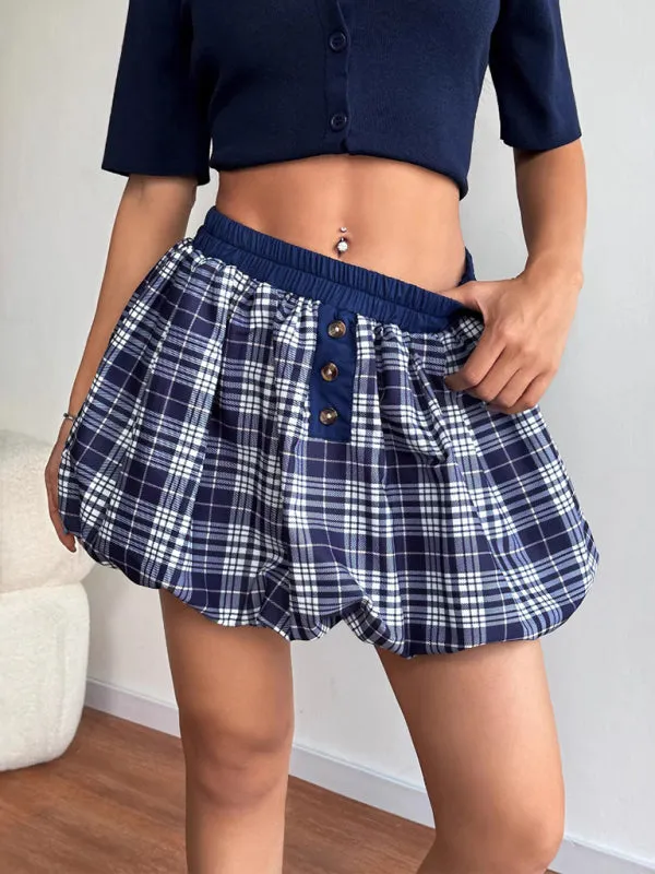 Women's Retro Plaid Flower Bud Skirt