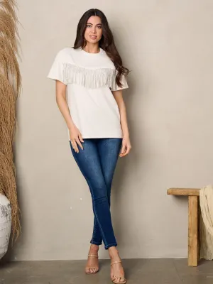 WOMEN'S SHORT SLEEVE SEQUINS DETAILED TOP