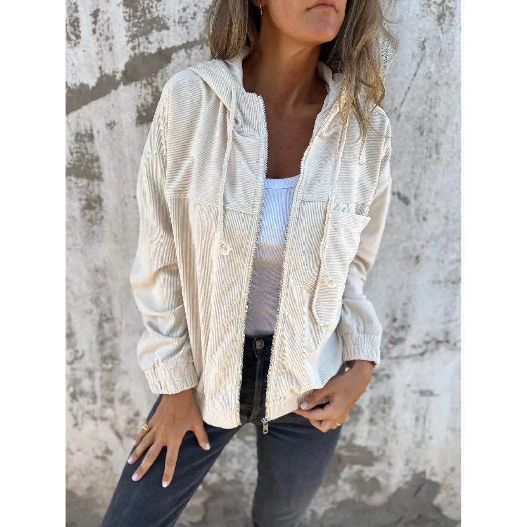 Women's Warm Hooded Corduroy Jacket | Spring