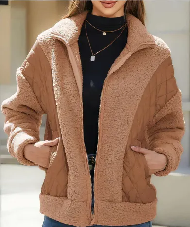 Women's zip-up Sherpa jacket with quilted details