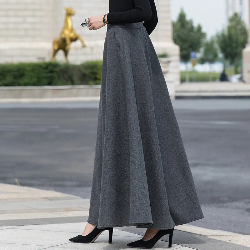 Woolen Plaid Long Skirt
