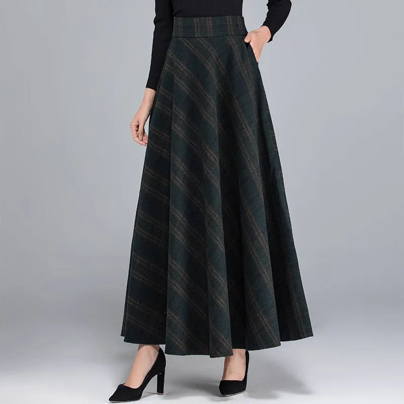 Woolen Plaid Long Skirt