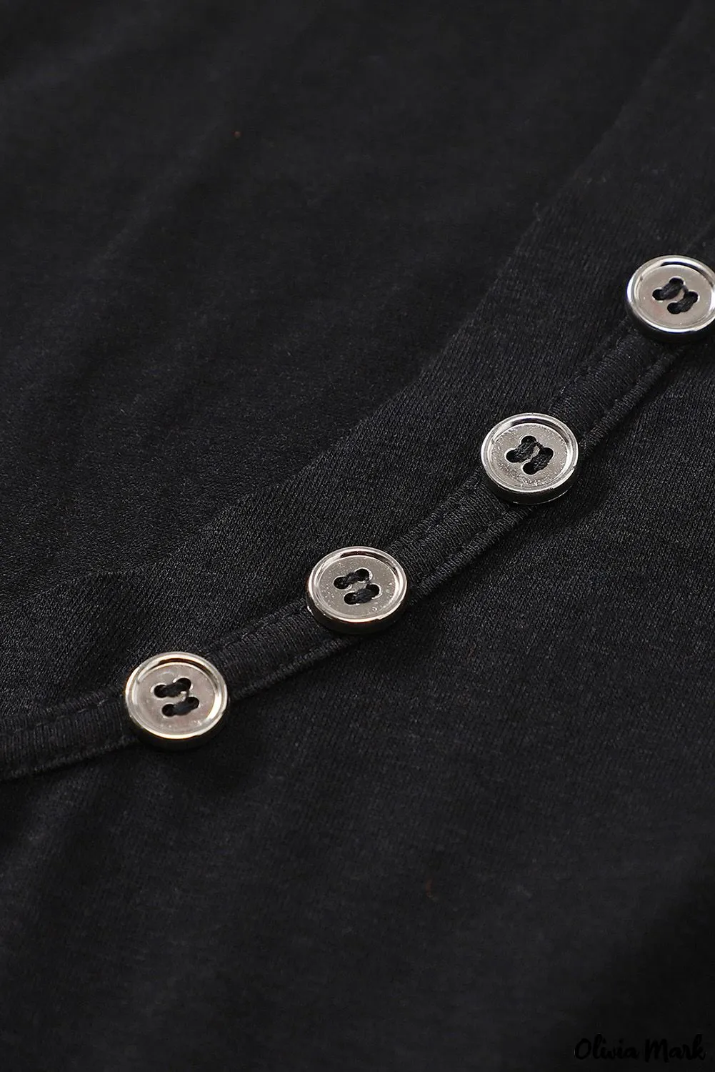 Xieyinshe - Black Babydoll Blouse with Long Sleeves and Solid Color Buttons