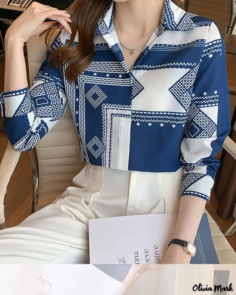 Xieyinshe - Geometric Print Long Sleeve Shirt