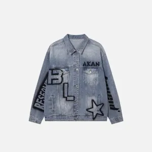 Y2K Washed Blue Denim Jacket for a Retro Streetwear Vibe