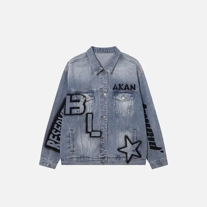 Y2K Washed Blue Denim Jacket for a Retro Streetwear Vibe